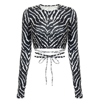 Sexy Backless Lace ups Pullover Tees Women Autumn Black O-neck Slim Longsleeve Short T-Shirt
