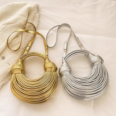 Handbags for Women New Gold Luxury Designer Brand Handwoven Noodle Bags Rope Knotted Pulled Hobo Silver Evening Clutch Chic