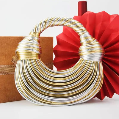 Handbags for Women New Gold Luxury Designer Brand Handwoven Noodle Bags Rope Knotted Pulled Hobo Silver Evening Clutch Chic